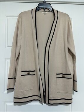 Essentials Beige Cardigan with Black Trim Accents